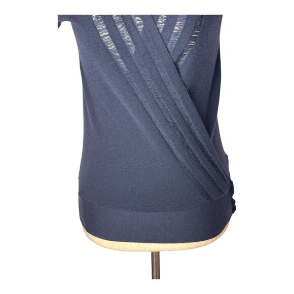 Theory Sweater Women XS Navy Blue Wool Knit Wrap Fringe Detail Luxury Preppy - Picture 6 of 10